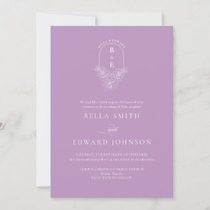 Invitation Élégant Lavande Floral Monogram Crest Mariage