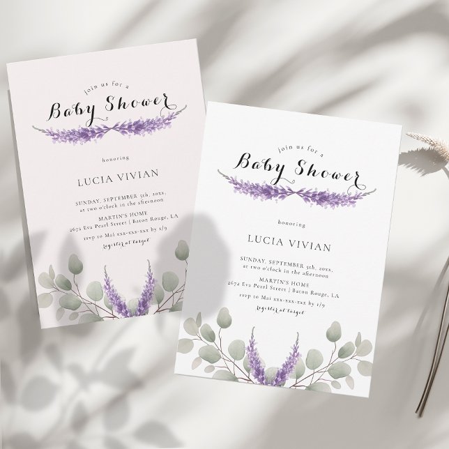 Invitation Élégant Lavande Greeny Eucalyptus Baby shower (Créateur téléchargé)