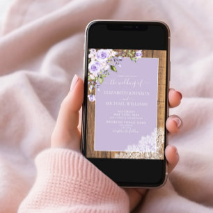 Invitation Élégant Lavande Lavande Rustique Mariage photo en 