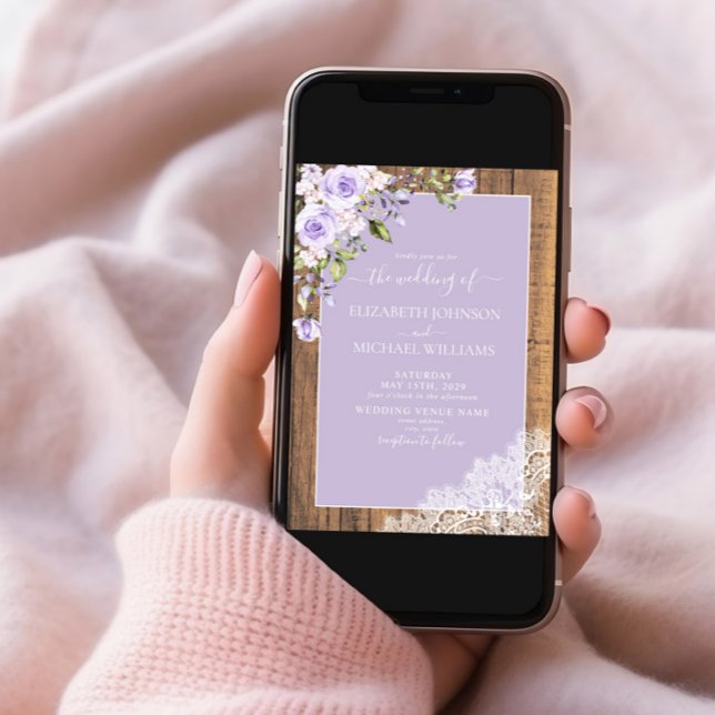 Invitation Élégant Lavande Lavande Rustique Mariage photo en  (Créateur téléchargé)