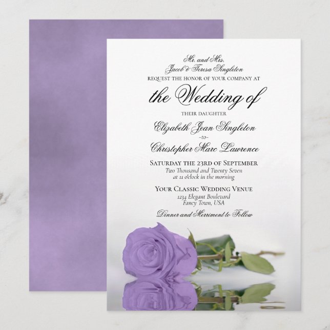 Invitation Élégant Lavande violet Rose Mariage officiel (Devant / Derrière)