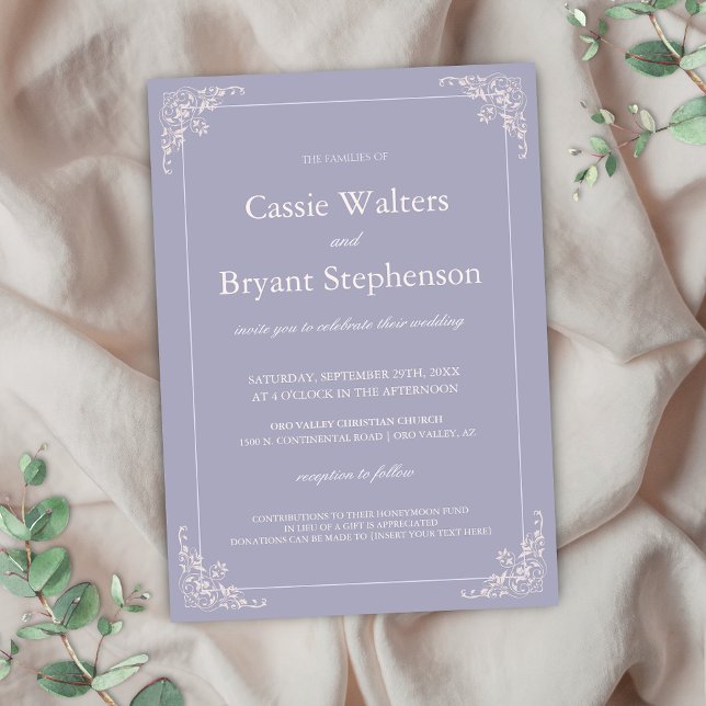 Invitation Élégant Lavendar rose pâle Mariage minimal (Elegant french lilac and blush pink wedding invitation for light purple romantic vintage wedding)