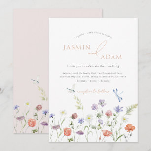 Invitation Élégant Lavender Fleurs sauvages Dragonflies Maria