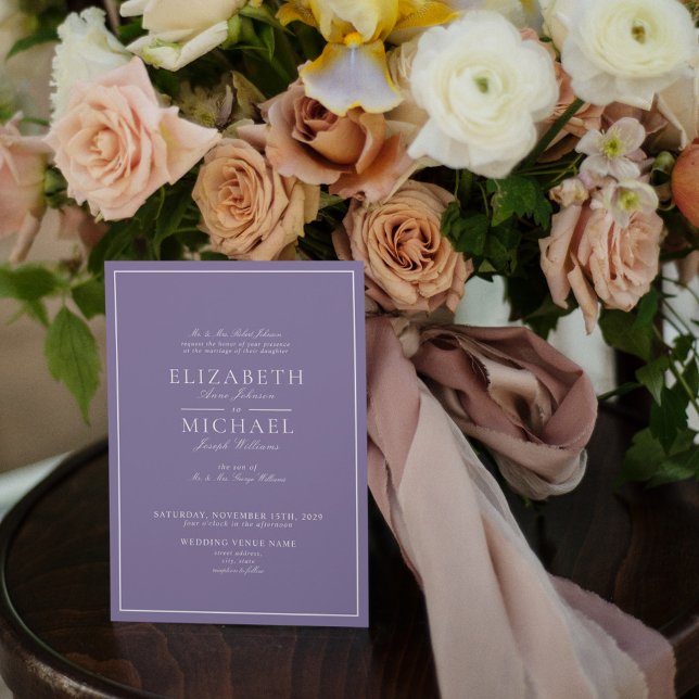 Invitation Élégant Lavender Lavender Classic Script Mariage (Créateur téléchargé)