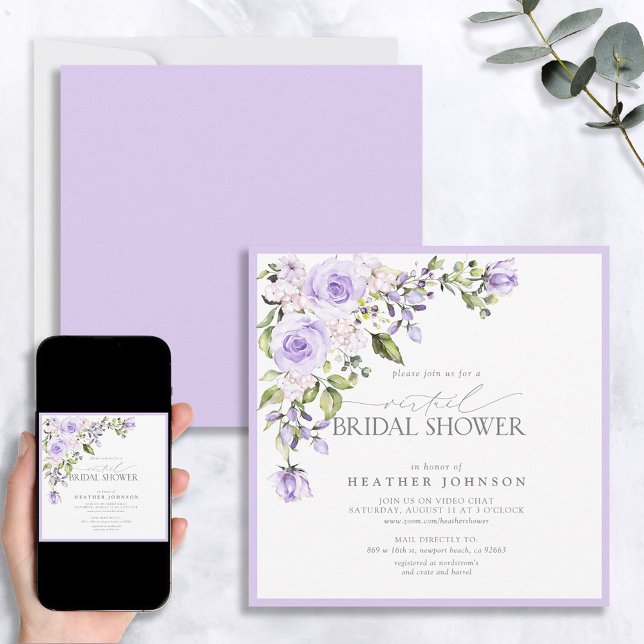 Invitation Elégant Lavender Lavender Virtual Fête des mariées (Créateur téléchargé)
