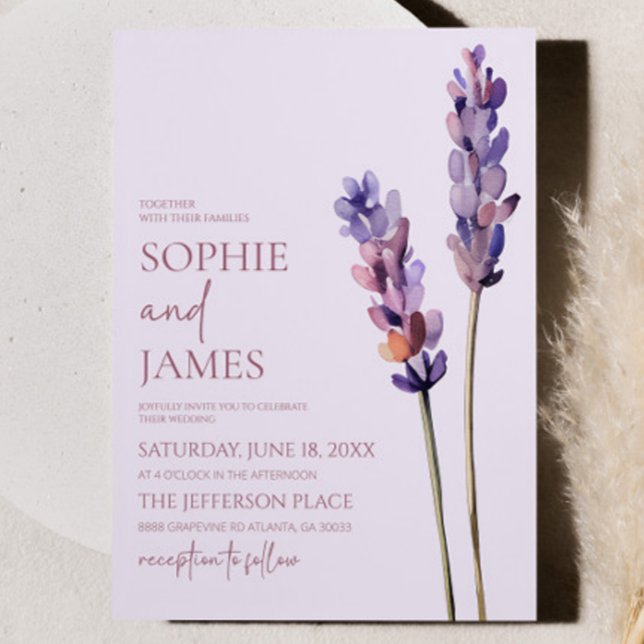 Invitation Élégant Lavender Plante de branche Mariage de fleu (Créateur téléchargé)