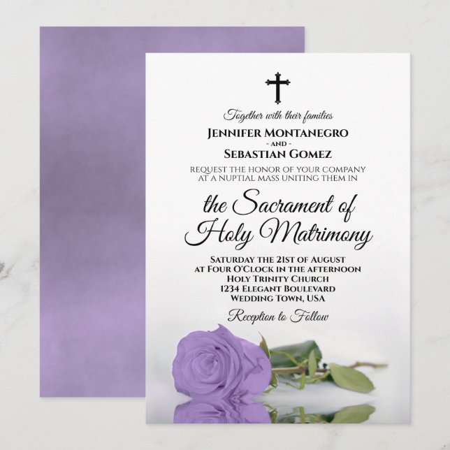 Invitation Élégant Lavender Rose Mariage catholique moderne (Devant / Derrière)