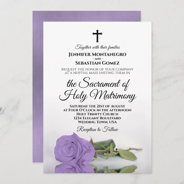 Invitation Élégant Lavender Rose Mariage catholique moderne (Devant / Derrière)