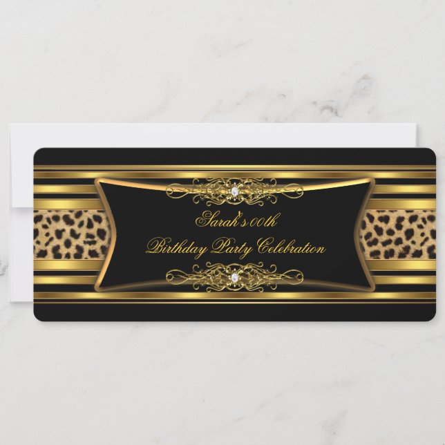 Invitation Élégant léopard fête d'anniversaire Black Gold (Devant)