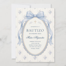 Elegant Light Blue Watercolor Bow Toile Bautizo