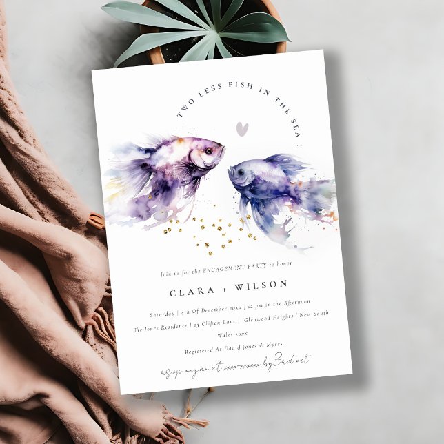 Invitation Elégant Lilac Aquarelle Fiançailles de poisson côt (Créateur téléchargé)