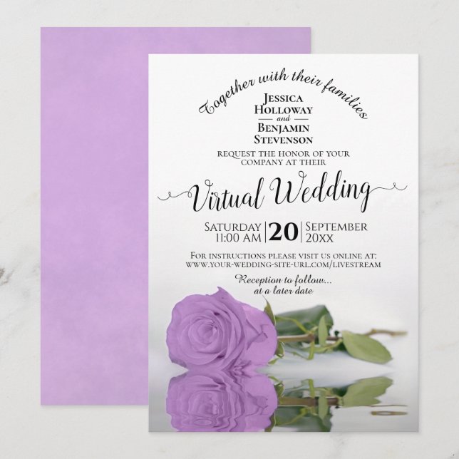 Invitation Élégant Lilac Purple Romantique Rose virtuel Maria (Devant / Derrière)