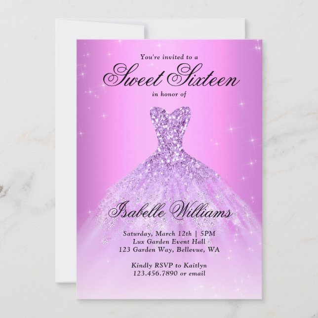 Invitation Elégant Lilac Purple Sweet sixteen 16e anniversair (Devant)