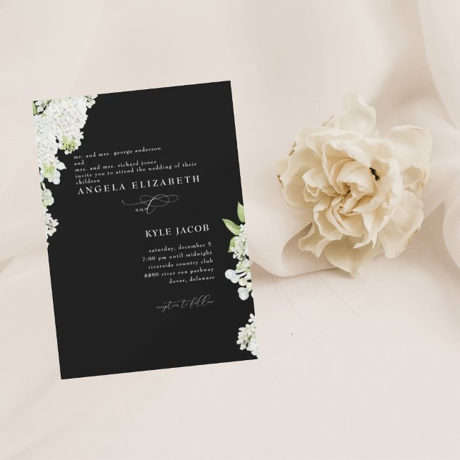 Invitation Élégant Lilacs blanc noir et blanc Mariage (Créateur téléchargé)
