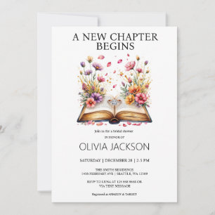 Invitation Élégant livre floral et Fête des mariées de bague