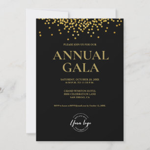 Invitation Élégant logo Black Gold confetti Gala entreprise