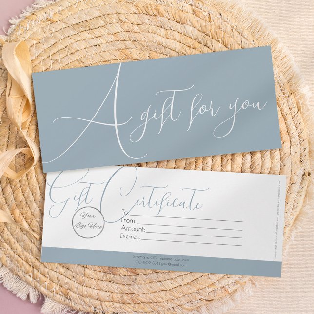Invitation Elégant logo bleu boho féminin certificat cadeau (Créateur téléchargé)