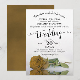 Invitation Elégant long Stemmed Golden Rose Chic Mariage
