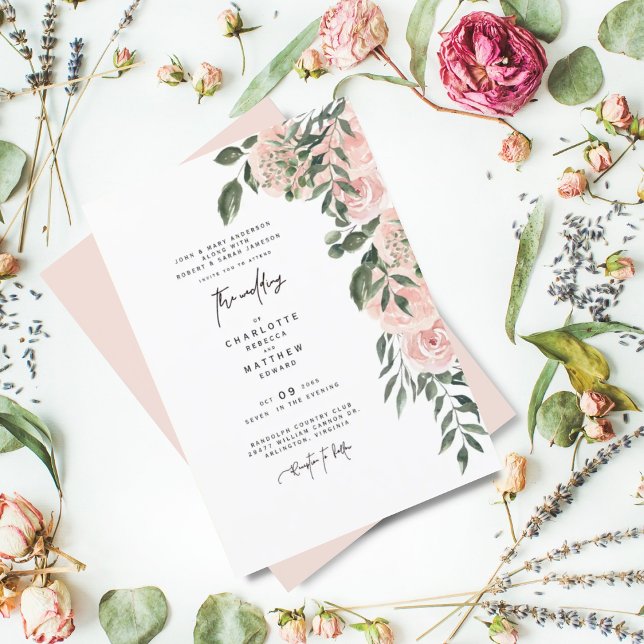 Invitation Élégant Lush Blush Floral Les deux parents Mariage (Créateur téléchargé)