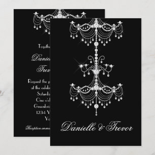 Invitation Élégant lustre en diamant orné sur Mariage noir