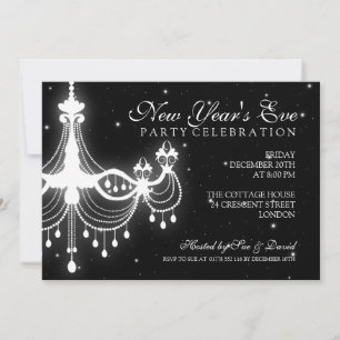 Invitation Élégant lustre noir du Nouvel An