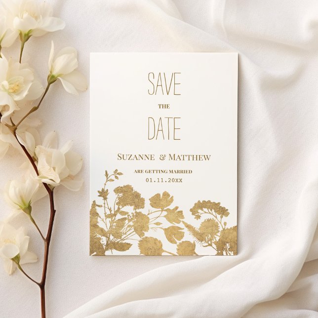 Invitation Élégant lux fleur sauvage or blanc Enregistrer la  (Elegant white gold wildflower lux Save the Date )