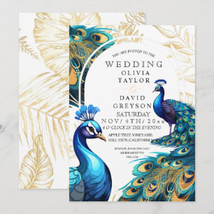 Invitation Élégant Lux Peacocks Flora Mariage