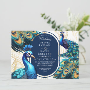 Invitation Élégant Lux Peacocks Garden Emerald Green Mariage