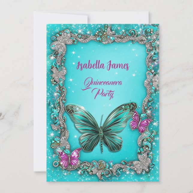 Invitation élégant luxe Butterflies turquoise violet classe (Devant)