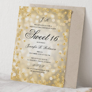 Invitation Élégant Luxe Lumières Pailletées Or Sweet 16 