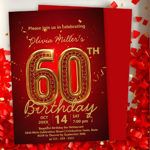 Invitation Elégant Luxueux Rouge et Or 60e anniversaire