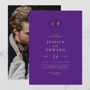 Invitation Elegant Luxury Eggplant Monogramme Mariage photo