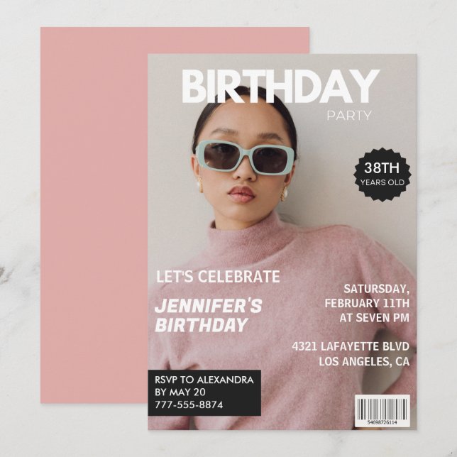 Invitation Elegant Luxury Magazine Photo 38e anniversaire (Devant / Derrière)