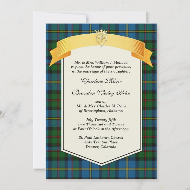 Invitation Élégant MacLeod Tartan Plaid Mariage personnalisé (Devant)