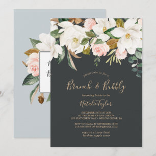 Invitation Élégant Magnolia   Black & White Brunch et Bubbly