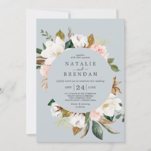 Invitation Élégant Magnolia   Gris bleu avec Mariage date