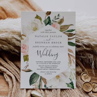 Invitation Élégant Magnolia | Mariage blanc et blanc