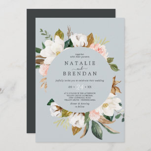 Invitation Élégant Magnolia Mariage Décontracté gris bleu