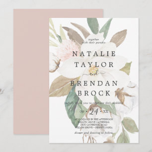 Invitation Élégant Magnolia   Mariage floral pâle blanc