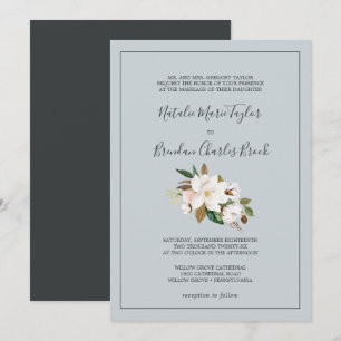 Invitation Élégant Magnolia   Mariage officiel gris bleu