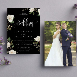 Invitation Élégant Magnolia Mariage photo moderne