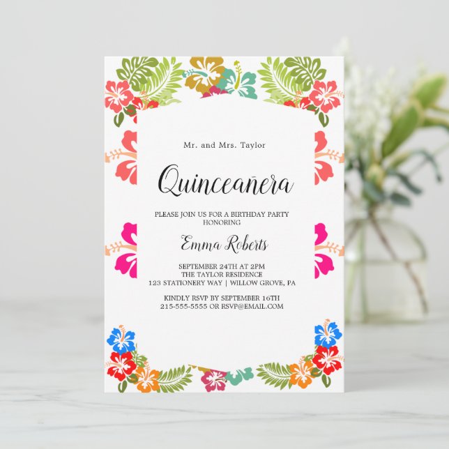 Invitation Élégant Magnolia | Quinceañera blanc et blanc (Debout devant)