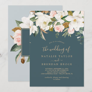 Invitation Élégant Magnolia   Turquoise et blanc Le Mariage d