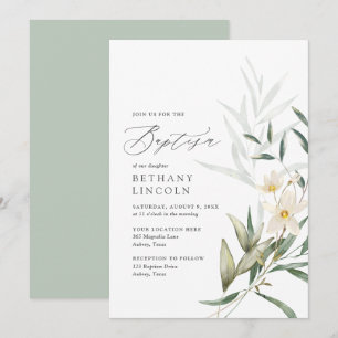 Invitation Élégant Magnolia Vert Baptême