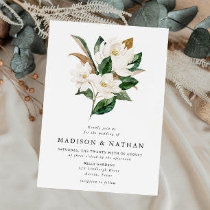 Invitation Elégant Magnolias blanc et Mariage verdoyant