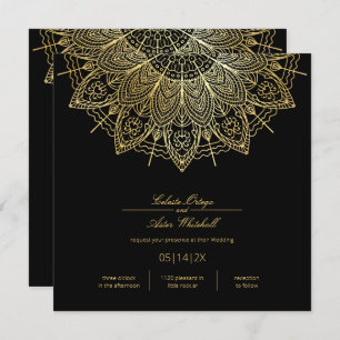 Invitation Elégant Mandala Gold Simple Mariage noir