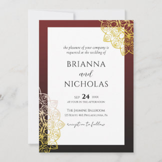 Invitation Elégant Mandala Mariage indien rouge or