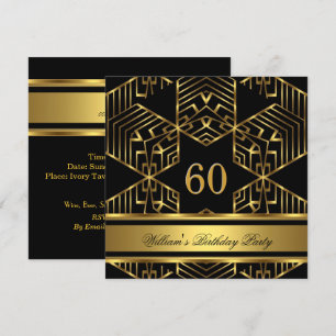 Invitation Élégant Mans Black Gold Stripe Anniversaire Hommes