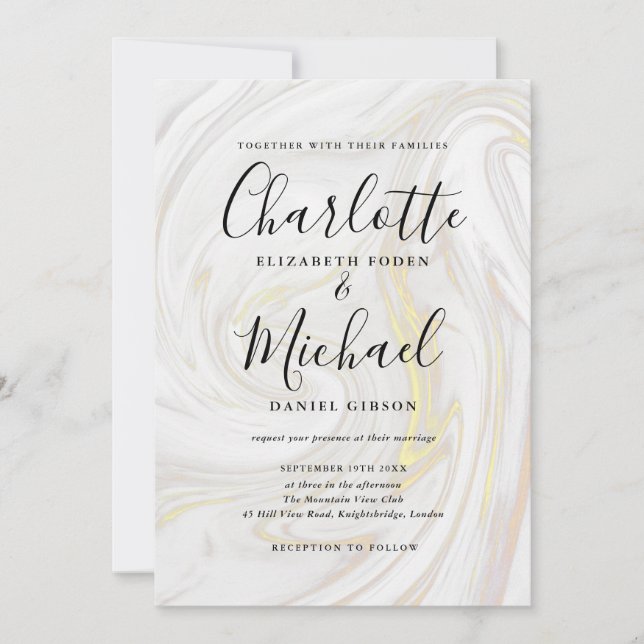 Invitation Élégant marbre Agate Signature Script Mariage (Devant)