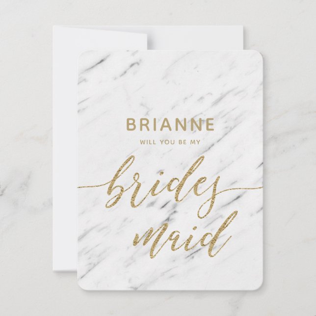 Invitation Elégant Marbre blanc & Or Serez-Vous Bridesmaid (Devant)